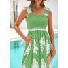imagePRETTYGARDEN Womens Summer Boho Maxi Dress 2025 Casual Sleeveless Square Neck Floral Aline Smocked Beach Dresses with PocketsFloral Green White