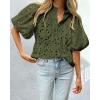 imagePRETTYGARDEN Womens Summer Tops 2025 Dressy Casual Short Sleeve V Neck Buttons Hollow Out Lace Embroidered Blouses ShirtsArmy Green