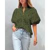 imagePRETTYGARDEN Womens Summer Tops 2025 Dressy Casual Short Sleeve V Neck Buttons Hollow Out Lace Embroidered Blouses ShirtsArmy Green