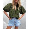 imagePRETTYGARDEN Womens Summer Tops 2025 Dressy Casual Short Sleeve V Neck Buttons Hollow Out Lace Embroidered Blouses ShirtsArmy Green