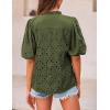 imagePRETTYGARDEN Womens Summer Tops 2025 Dressy Casual Short Sleeve V Neck Buttons Hollow Out Lace Embroidered Blouses ShirtsArmy Green