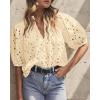 imagePRETTYGARDEN Womens Summer Tops 2025 Dressy Casual Short Sleeve V Neck Buttons Hollow Out Lace Embroidered Blouses ShirtsBeige