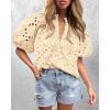 imagePRETTYGARDEN Womens Summer Tops 2025 Dressy Casual Short Sleeve V Neck Buttons Hollow Out Lace Embroidered Blouses ShirtsBeige