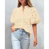 imagePRETTYGARDEN Womens Summer Tops 2025 Dressy Casual Short Sleeve V Neck Buttons Hollow Out Lace Embroidered Blouses ShirtsBeige