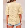 imagePRETTYGARDEN Womens Summer Tops 2025 Dressy Casual Short Sleeve V Neck Buttons Hollow Out Lace Embroidered Blouses ShirtsBeige