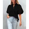 imagePRETTYGARDEN Womens Summer Tops 2025 Dressy Casual Short Sleeve V Neck Buttons Hollow Out Lace Embroidered Blouses ShirtsBlack