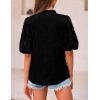 imagePRETTYGARDEN Womens Summer Tops 2025 Dressy Casual Short Sleeve V Neck Buttons Hollow Out Lace Embroidered Blouses ShirtsBlack