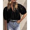imagePRETTYGARDEN Womens Summer Tops 2025 Dressy Casual Short Sleeve V Neck Buttons Hollow Out Lace Embroidered Blouses ShirtsBlack