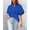 imagePRETTYGARDEN Womens Summer Tops 2025 Dressy Casual Short Sleeve V Neck Buttons Hollow Out Lace Embroidered Blouses ShirtsBlue