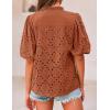imagePRETTYGARDEN Womens Summer Tops 2025 Dressy Casual Short Sleeve V Neck Buttons Hollow Out Lace Embroidered Blouses ShirtsBrick Red