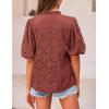 imagePRETTYGARDEN Womens Summer Tops 2025 Dressy Casual Short Sleeve V Neck Buttons Hollow Out Lace Embroidered Blouses ShirtsBrown Red