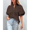 imagePRETTYGARDEN Womens Summer Tops 2025 Dressy Casual Short Sleeve V Neck Buttons Hollow Out Lace Embroidered Blouses ShirtsCoffee