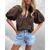 imagePRETTYGARDEN Womens Summer Tops 2025 Dressy Casual Short Sleeve V Neck Buttons Hollow Out Lace Embroidered Blouses ShirtsCoffee
