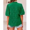imagePRETTYGARDEN Womens Summer Tops 2025 Dressy Casual Short Sleeve V Neck Buttons Hollow Out Lace Embroidered Blouses ShirtsDark Green