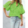 imagePRETTYGARDEN Womens Summer Tops 2025 Dressy Casual Short Sleeve V Neck Buttons Hollow Out Lace Embroidered Blouses ShirtsGrass Green