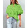 imagePRETTYGARDEN Womens Summer Tops 2025 Dressy Casual Short Sleeve V Neck Buttons Hollow Out Lace Embroidered Blouses ShirtsGrass Green