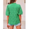 imagePRETTYGARDEN Womens Summer Tops 2025 Dressy Casual Short Sleeve V Neck Buttons Hollow Out Lace Embroidered Blouses ShirtsGreen