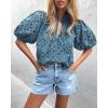 imagePRETTYGARDEN Womens Summer Tops 2025 Dressy Casual Short Sleeve V Neck Buttons Hollow Out Lace Embroidered Blouses ShirtsGrey Blue