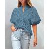 imagePRETTYGARDEN Womens Summer Tops 2025 Dressy Casual Short Sleeve V Neck Buttons Hollow Out Lace Embroidered Blouses ShirtsGrey Blue