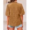 imagePRETTYGARDEN Womens Summer Tops 2025 Dressy Casual Short Sleeve V Neck Buttons Hollow Out Lace Embroidered Blouses ShirtsKhaki