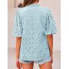 imagePRETTYGARDEN Womens Summer Tops 2025 Dressy Casual Short Sleeve V Neck Buttons Hollow Out Lace Embroidered Blouses ShirtsLight Blue