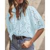 imagePRETTYGARDEN Womens Summer Tops 2025 Dressy Casual Short Sleeve V Neck Buttons Hollow Out Lace Embroidered Blouses ShirtsLight Blue