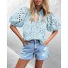 imagePRETTYGARDEN Womens Summer Tops 2025 Dressy Casual Short Sleeve V Neck Buttons Hollow Out Lace Embroidered Blouses ShirtsLight Blue