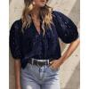 imagePRETTYGARDEN Womens Summer Tops 2025 Dressy Casual Short Sleeve V Neck Buttons Hollow Out Lace Embroidered Blouses ShirtsNavy