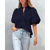 imagePRETTYGARDEN Womens Summer Tops 2025 Dressy Casual Short Sleeve V Neck Buttons Hollow Out Lace Embroidered Blouses ShirtsNavy