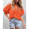 imagePRETTYGARDEN Womens Summer Tops 2025 Dressy Casual Short Sleeve V Neck Buttons Hollow Out Lace Embroidered Blouses ShirtsOrange