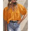imagePRETTYGARDEN Womens Summer Tops 2025 Dressy Casual Short Sleeve V Neck Buttons Hollow Out Lace Embroidered Blouses ShirtsOrange Yellow