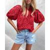 imagePRETTYGARDEN Womens Summer Tops 2025 Dressy Casual Short Sleeve V Neck Buttons Hollow Out Lace Embroidered Blouses ShirtsRed