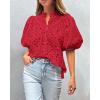 imagePRETTYGARDEN Womens Summer Tops 2025 Dressy Casual Short Sleeve V Neck Buttons Hollow Out Lace Embroidered Blouses ShirtsRed