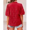 imagePRETTYGARDEN Womens Summer Tops 2025 Dressy Casual Short Sleeve V Neck Buttons Hollow Out Lace Embroidered Blouses ShirtsRed