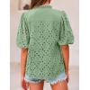 imagePRETTYGARDEN Womens Summer Tops 2025 Dressy Casual Short Sleeve V Neck Buttons Hollow Out Lace Embroidered Blouses ShirtsSage Green
