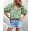 imagePRETTYGARDEN Womens Summer Tops 2025 Dressy Casual Short Sleeve V Neck Buttons Hollow Out Lace Embroidered Blouses ShirtsSage Green