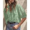 imagePRETTYGARDEN Womens Summer Tops 2025 Dressy Casual Short Sleeve V Neck Buttons Hollow Out Lace Embroidered Blouses ShirtsSage Green