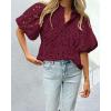 imagePRETTYGARDEN Womens Summer Tops 2025 Dressy Casual Short Sleeve V Neck Buttons Hollow Out Lace Embroidered Blouses ShirtsWine Red