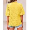imagePRETTYGARDEN Womens Summer Tops 2025 Dressy Casual Short Sleeve V Neck Buttons Hollow Out Lace Embroidered Blouses ShirtsYellow