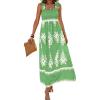 imagePRETTYGARDEN Womens Summer Boho Maxi Dress 2025 Casual Sleeveless Square Neck Floral Aline Smocked Beach Dresses with PocketsFloral Green White