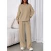 imagePRETTYGARDEN 2 Piece Sets For Women Fall Trendy Long Sleeve Sweatshirt Wide Leg Pants Loungewear Set Matching SweatsuitLight Khaki