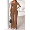 imagePRETTYGARDEN Fall Two Piece Sets For Women 2025 Off Shoulder Tops Long Pants Knit Matching Lounge Set Airport Travel OutfitsBrown