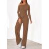 imagePRETTYGARDEN Fall Two Piece Sets For Women 2025 Off Shoulder Tops Long Pants Knit Matching Lounge Set Airport Travel OutfitsBrown