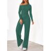 imagePRETTYGARDEN Fall Two Piece Sets For Women 2025 Off Shoulder Tops Long Pants Knit Matching Lounge Set Airport Travel OutfitsDark Green