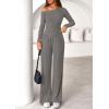imagePRETTYGARDEN Fall Two Piece Sets For Women 2025 Off Shoulder Tops Long Pants Knit Matching Lounge Set Airport Travel OutfitsGrey