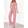 imagePRETTYGARDEN Fall Two Piece Sets For Women 2025 Off Shoulder Tops Long Pants Knit Matching Lounge Set Airport Travel OutfitsPink