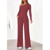 imagePRETTYGARDEN Fall Two Piece Sets For Women 2025 Off Shoulder Tops Long Pants Knit Matching Lounge Set Airport Travel OutfitsWine Red
