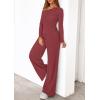 imagePRETTYGARDEN Fall Two Piece Sets For Women 2025 Off Shoulder Tops Long Pants Knit Matching Lounge Set Airport Travel OutfitsWine Red