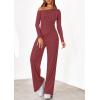 imagePRETTYGARDEN Fall Two Piece Sets For Women 2025 Off Shoulder Tops Long Pants Knit Matching Lounge Set Airport Travel OutfitsWine Red