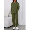 imagePRETTYGARDEN Womens 2 Piece Matching Lounge Sets 2025 Fall Long Sleeve Boatneck Sweatsuit Drawstring Sweatpants Pockets Army GreenMedium